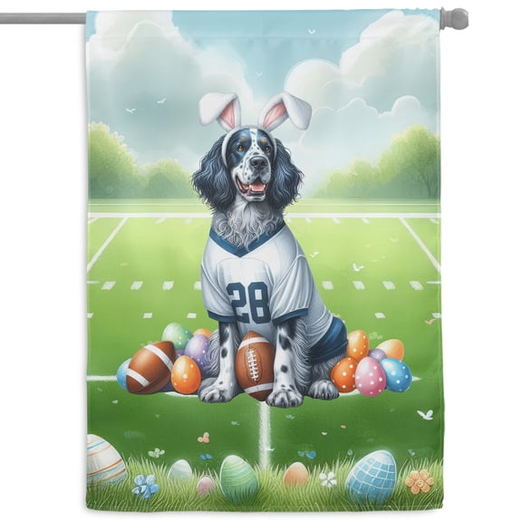 Happy Easter Hello Spring English Setter Playing Football House Flag 28x40in Double Sided Dog Lover Outdoor Decor - 13003