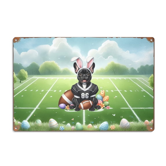 Happy Easter Hello Spring French Bulldog Playing Football Horizontal Metal Aluminum Sign Dog Lover Gifts Wall Art Home Decor - 13003