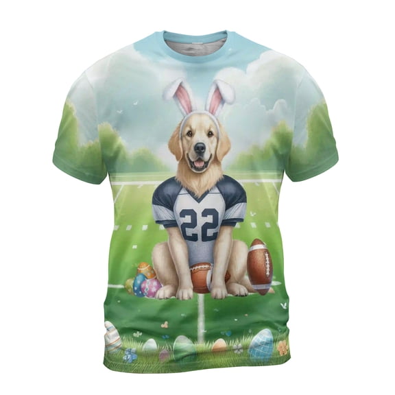 Happy Easter Hello Spring Golden Retriever Playing Football All Over Print 3D Shirt Unisex Merch Goldens Dog Lover Gifts Idea - 13003