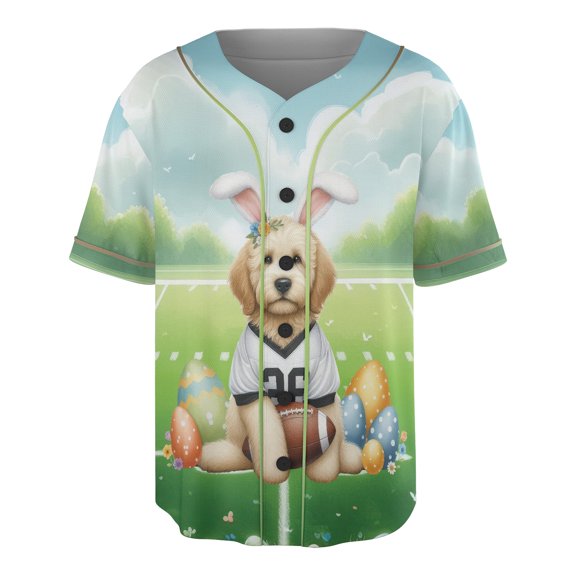 Happy Easter Hello Spring Goldendoodle Playing Football All Over Print 3D Baseball Shirt Doodle Dog Lover Gifts Idea Softball Sport - 13003
