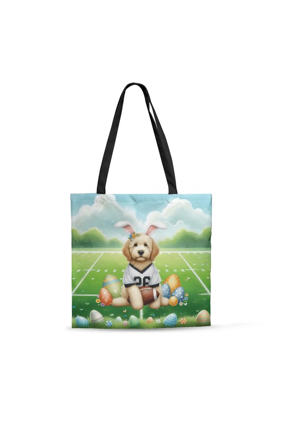 Happy Easter Hello Spring Goldendoodle Playing Football All Over Print 3D Canvas Tote Bag Doodle Dog Lover Gifts Idea Reusable Handbag - 13003