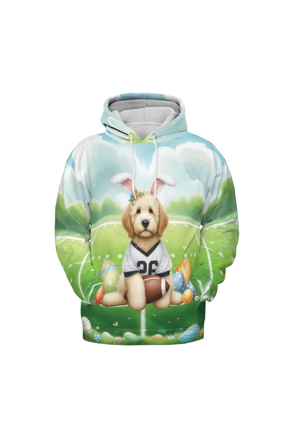 Happy Easter Hello Spring Goldendoodle Playing Football All Over Print 3D Hoodie Unisex Merch Hoodies Doodle Dog Lover Gifts Idea - 13003