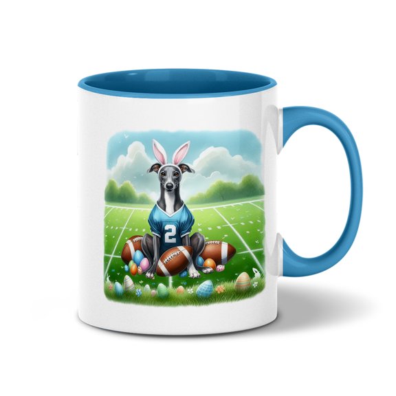 Happy Easter Hello Spring Italian Greyhound Playing Football 11oz Accent Two-tone Mug Greyhound Dog Lover Coffee Tea Cup - 13003