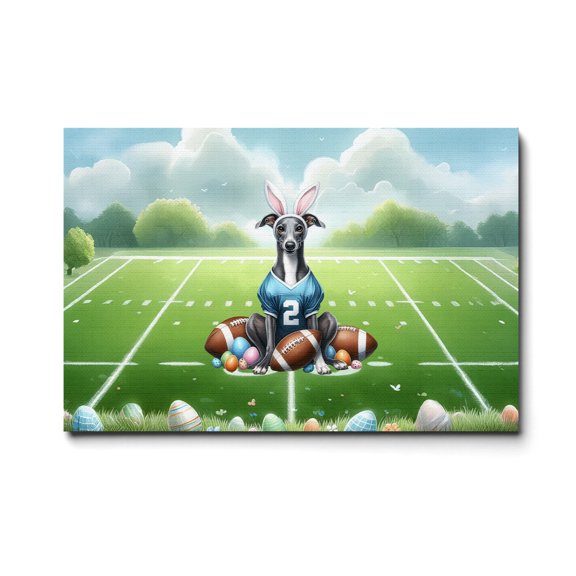 Happy Easter Hello Spring Italian Greyhound Playing Football Horizontal Matte Canvas Poster Greyhound Dog Lover Wall Art Home Decor - 13003