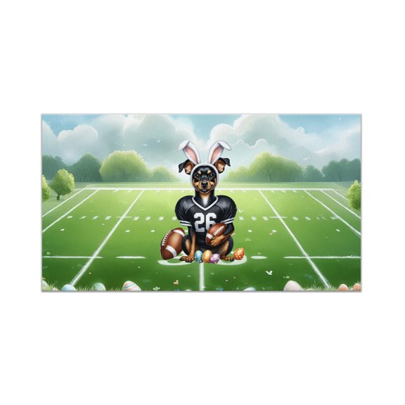 Happy Easter Hello Spring Miniature Pinscher Playing Football Doormat Mini Pin Dog Lover Indoor Outdoor Welcome Mat - 13003