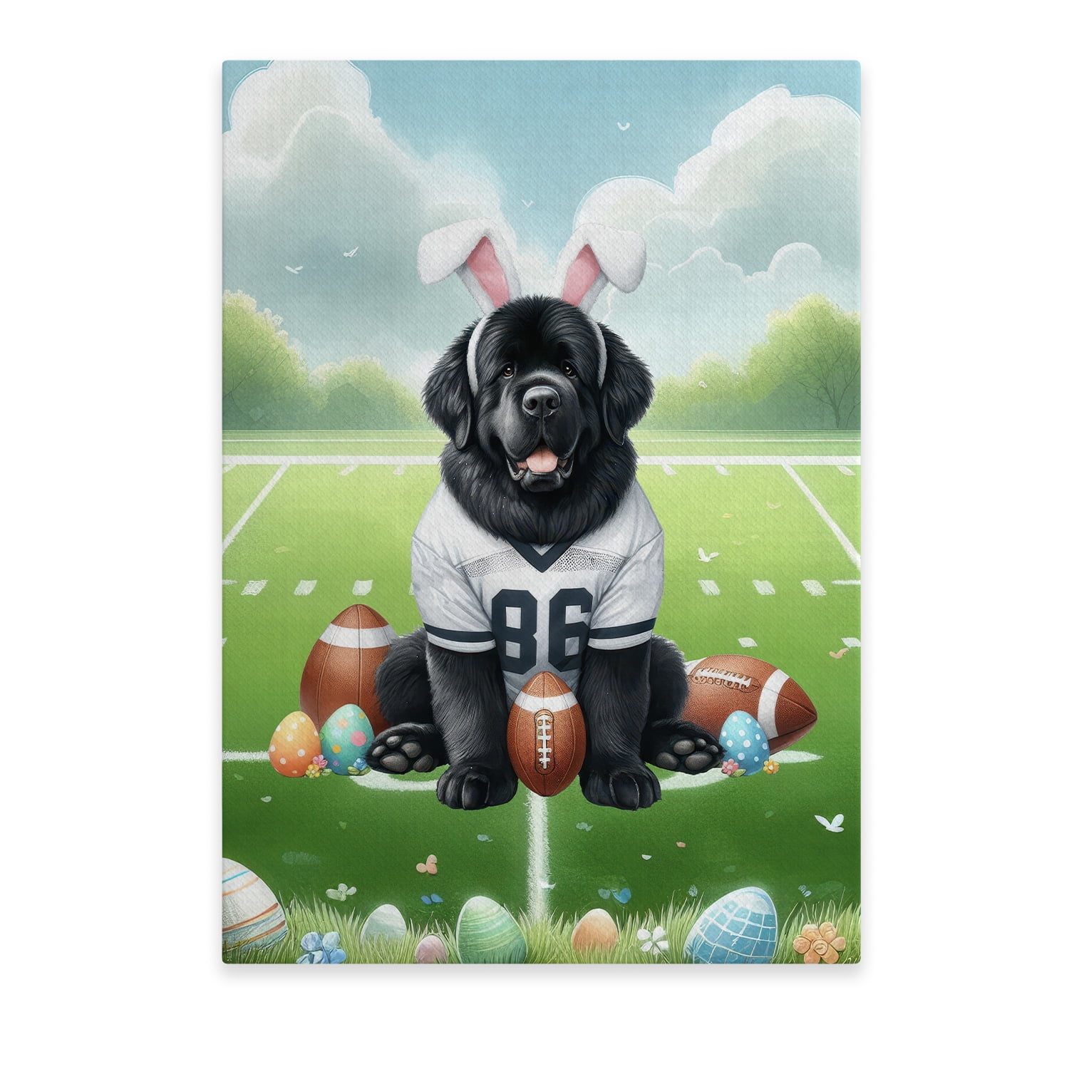Happy Easter Hello Spring Newfoundland Playing Football Vertical Matte ...