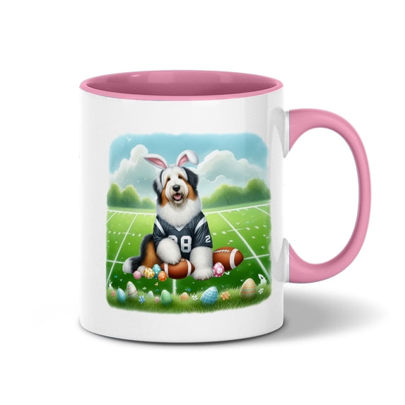 Happy Easter Hello Spring Old English Sheepdog Playing Football 11oz Accent Two-tone Mug Dog Lover Coffee Tea Cup - 13003