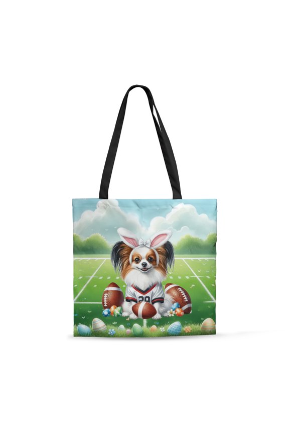 Happy Easter Hello Spring Papillon Playing Football All Over Print 3D Canvas Tote Bag Pap Butterfly Dog Lover Reusable Handbag - 13003