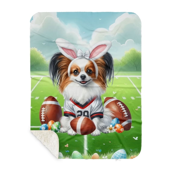 Happy Easter Hello Spring Papillon Playing Football Cozy Sherpa Blanket Pap Butterfly Dog Lover Warm Soft Throw Blanket - 13003