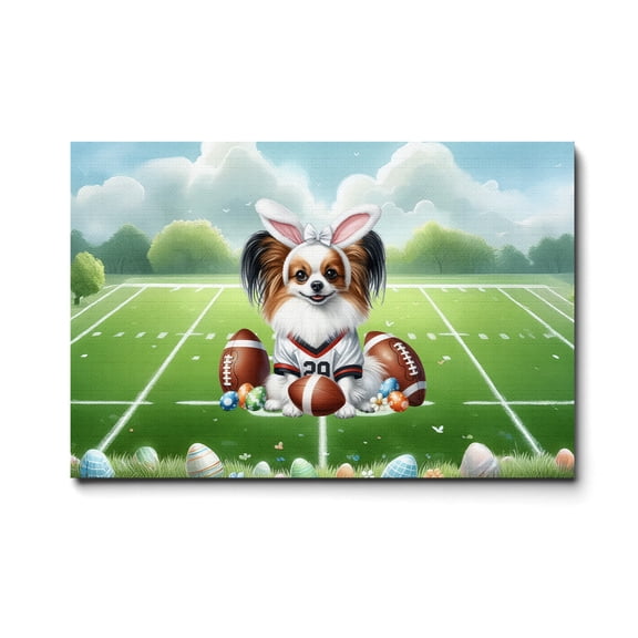 Happy Easter Hello Spring Papillon Playing Football Horizontal Matte Canvas Poster Pap Butterfly Dog Lover Wall Art Home Decor - 13003