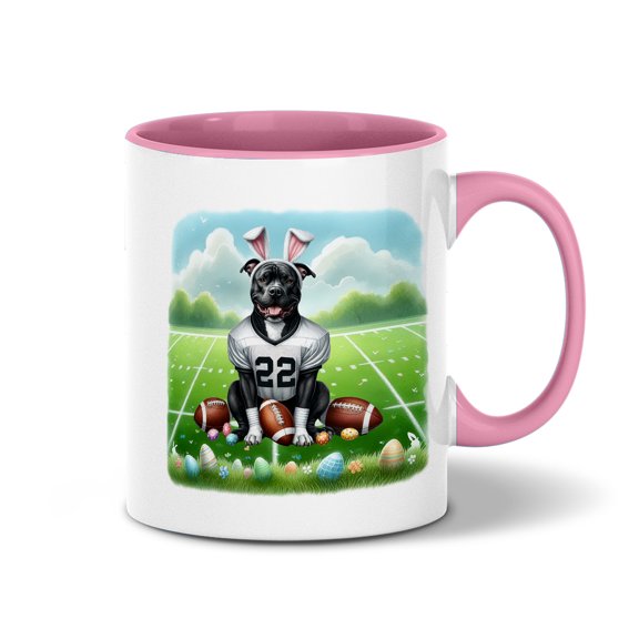 Happy Easter Hello Spring Pitbull Playing Football 11oz Accent Two-tone Mug Terrier Dog Lover Coffee Tea Cup - 13003
