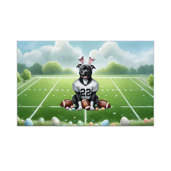 Happy Easter Hello Spring Pitbull Playing Football Doormat Terrier Dog Lover Indoor Outdoor Welcome Mat - 13003