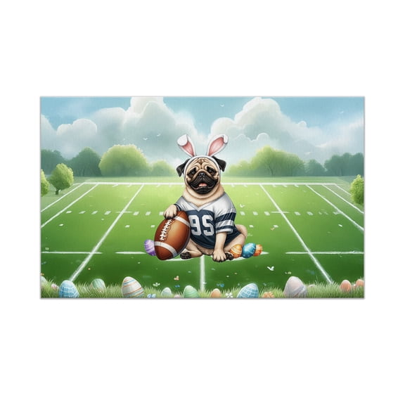 Happy Easter Hello Spring Pug Playing Football Doormat Dog Lover Gifts Indoor Outdoor Welcome Mat - 13003