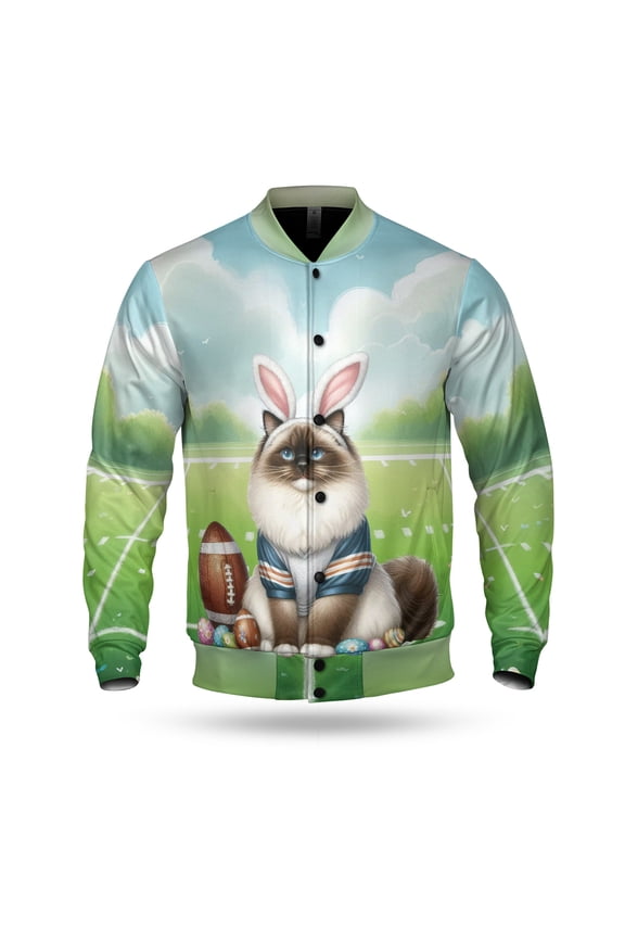 Happy Easter Hello Spring Ragdoll Playing Football All Over Print 3D Baseball Jacket Cat Lover Kitten Owner Gifts Idea Bomber Jacket Softball - 13003