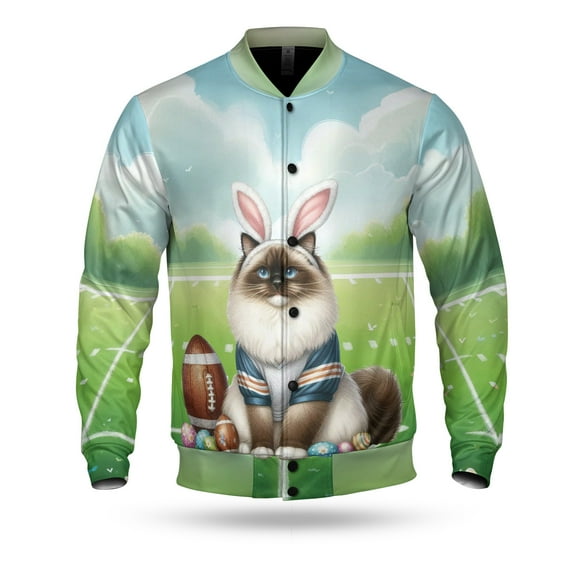 Happy Easter Hello Spring Ragdoll Playing Football All Over Print 3D Baseball Jacket Cat Lover Kitten Owner Gifts Idea Bomber Jacket Softball - 13003