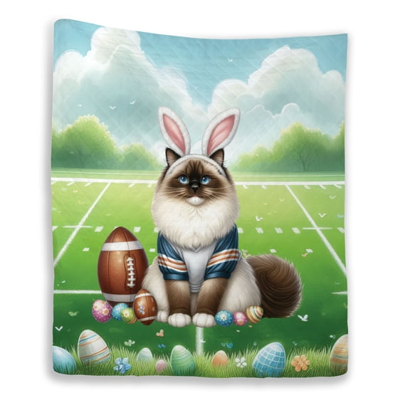 Happy Easter Hello Spring Ragdoll Playing Football Quilt Blanket Cat Lover Kitten Owner Gifts Idea Cozy Comforter Throw Blanket - 13003