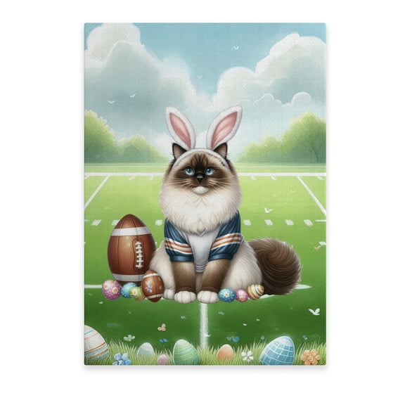 Happy Easter Hello Spring Ragdoll Playing Football Vertical Matte Canvas Poster Cat Lover Kitten Owner Gifts Idea Wall Art Home Decor - 13003