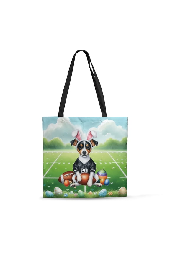 Happy Easter Hello Spring Rat Terrier Playing Football All Over Print 3D Canvas Tote Bag Ratty Dog Lover Reusable Handbag - 13003