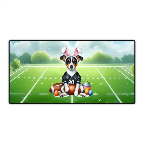 Happy Easter Hello Spring Rat Terrier Playing Football Desk Mat Full Keyboard Mouse Pad Ratty Dog Lover Large Mousepad - 13003