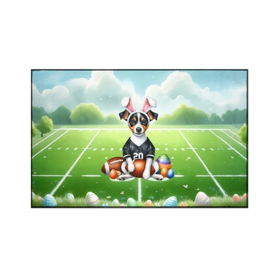 Happy Easter Hello Spring Rat Terrier Playing Football Indoor Rug Ratty Dog Lover Carpet Living Bed Room Sofa Home Decor - 13003