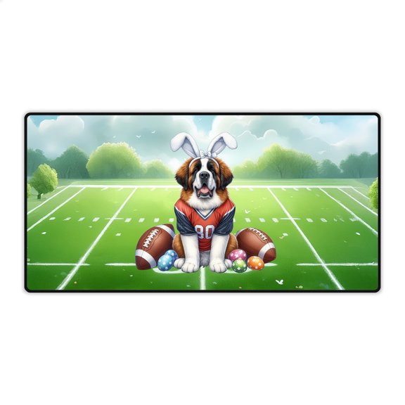 Happy Easter Hello Spring Saint Bernard Playing Football Desk Mat Full Keyboard Mouse Pad St Dog Lover Large Mousepad - 13003