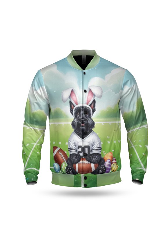 Happy Easter Hello Spring Scottish Terrier Playing Football All Over Print 3D Baseball Jacket Scottie Dog Lover Gifts Bomber Jacket Softball - 13003