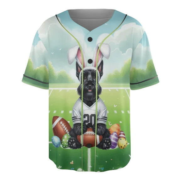 Happy Easter Hello Spring Scottish Terrier Playing Football All Over Print 3D Baseball Shirt Scottie Dog Lover Gifts Softball Sport - 13003