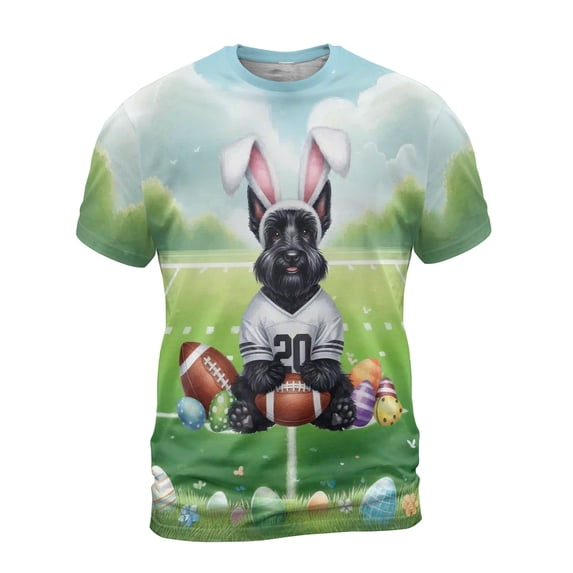 Happy Easter Hello Spring Scottish Terrier Playing Football All Over Print 3D Shirt Unisex Merch Scottie Dog Lover Gifts - 13003