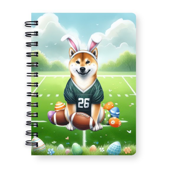 Happy Easter Hello Spring Shiba Inu Playing Football Spiral Bound Journal Shibas Dog Lovers Gifts Idea 5x7in Spiral Notebook - 13003