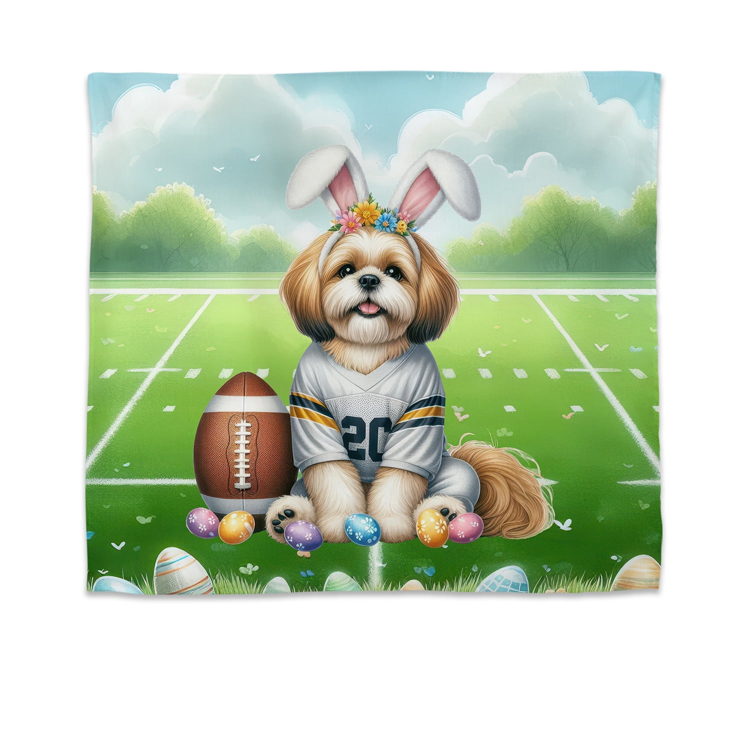 Happy Easter Hello Spring Shih Tzu Playing Football Tapestry Lion Dog Happy Easter Hello Spring Shih Tzu Playing Football Tapestry Lion Dog