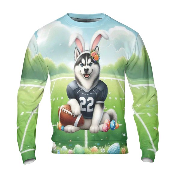 Happy Easter Hello Spring Siberian Husky Playing Football All Over Print 3D Sweatshirt Unisex Merch Husky Dog Lover Gifts - 13003