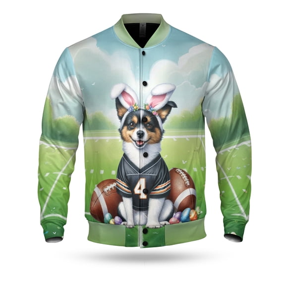Happy Easter Hello Spring Toy Fox Terrier Playing Football All Over Print 3D Baseball Jacket Dog Lover Bomber Jacket Softball - 13003