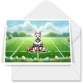 thumbnail image 1 of Happy Easter Hello Spring West Highland White Terrier Playing Football 7x5in Folded Greeting Card Westie Westy Dog Lover Single Note Card with Envelope - 13003, 1 of 5