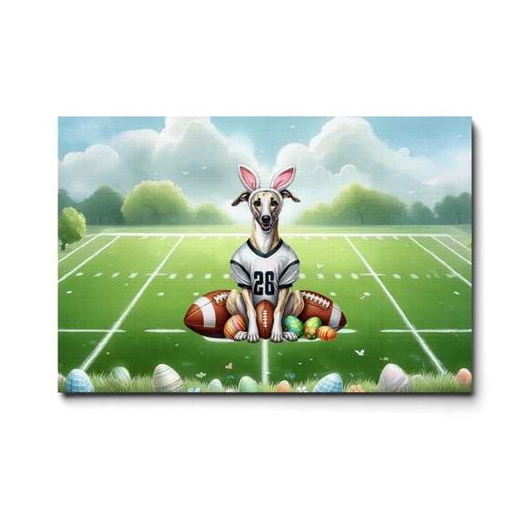 Happy Easter Hello Spring Whippet Playing Football Horizontal Matte Canvas Poster Dog Lover Wall Art Home Decor - 13003