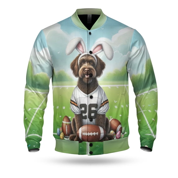 Happy Easter Hello Spring Wirehaired Pointing Griffon Playing Football All Over Print 3D Baseball Jacket Dog Lover Bomber Jacket Softball - 13003