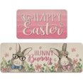 thumbnail image 1 of Happy Easter Hunny Bunny Kitchen Rugs Set of 2, Cute Rabbit Flower Pink Kitchen Mats Decor, Seasonal Floor Door Mat Home Decorations -17x29 and 17x47 Inch, 1 of 6