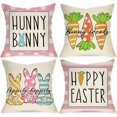 thumbnail image 1 of Happy Easter Hunny Bunny Pink Decorative Throw Pillow Covers 20 x 20 Set of 4, Rabbit Hippity Hoppity Cushion Case Decor, Bunny Treats Carrots Spring Home Decoration for Sofa Couch, 1 of 5