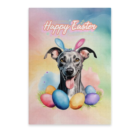 Happy Easter Italian Greyhound with Bunny Ear Headband and Flowers Vertical Matte Canvas Poster Greyhound Dog Lover Wall Art Home Decor - 13001