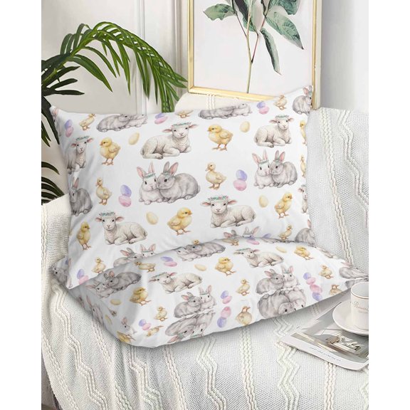 Happy Easter King Pillow Cases Set of 2 - Microfiber Bed Throw Pillow Covers, Spring Bunny Chickens Lambs Easter Eggs Decorative Lumbar Pillow Cover with Envelope Closure for Sofa/Travel 20"x36"