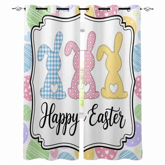 Happy Easter Kitchen Curtains Colorful Rabbits Eggs Spring Cafe Short Curtains for Bathroom Blackout Window Curtain Grommet Small Window Treatment Tier Drapes for Bedroom Living Room 27.5"x39"x2