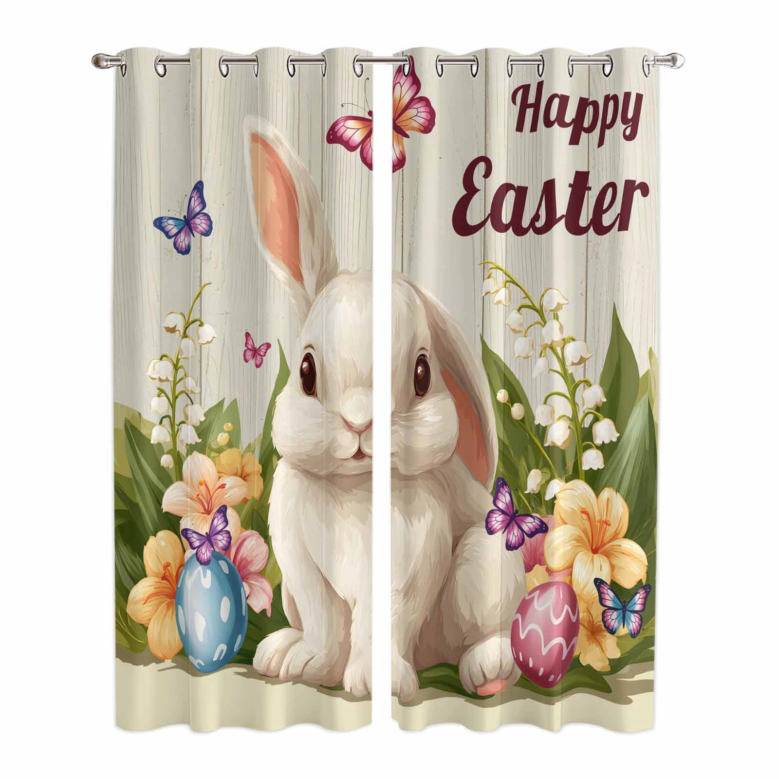 Hapy Rommet Happy Easter Kitchen Curtains Window Panels, Bunny Eggs Spring Flowers ...