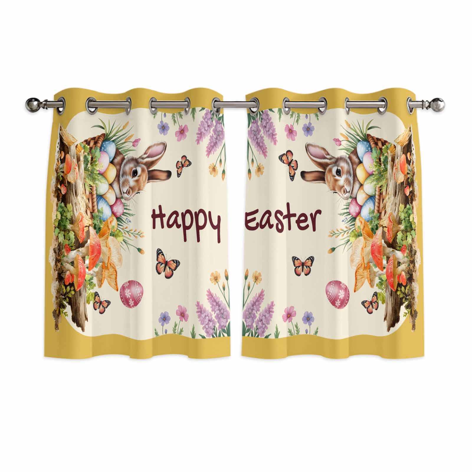 Hapy Rommet Happy Easter Kitchen Curtains Window Panels, Bunny Eggs Spring ...