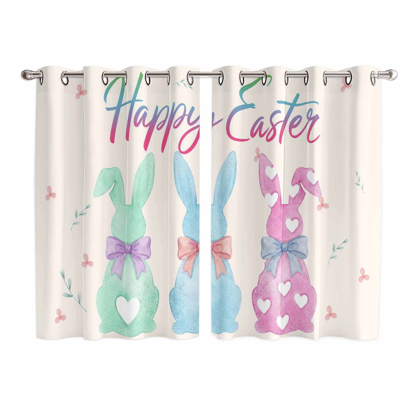 Hapy Rommet Happy Easter Kitchen Curtains Window Panels, Colorful Bunny Love Heart ...