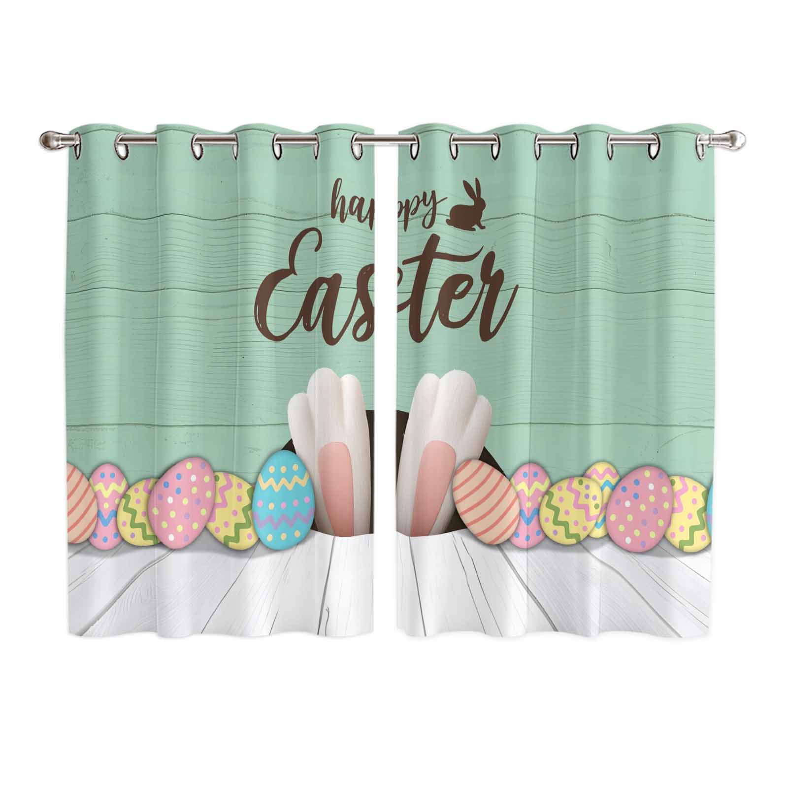 Hapy Rommet Happy Easter Kitchen Curtains Window Panels, Colorful Spring Eggs Green ...
