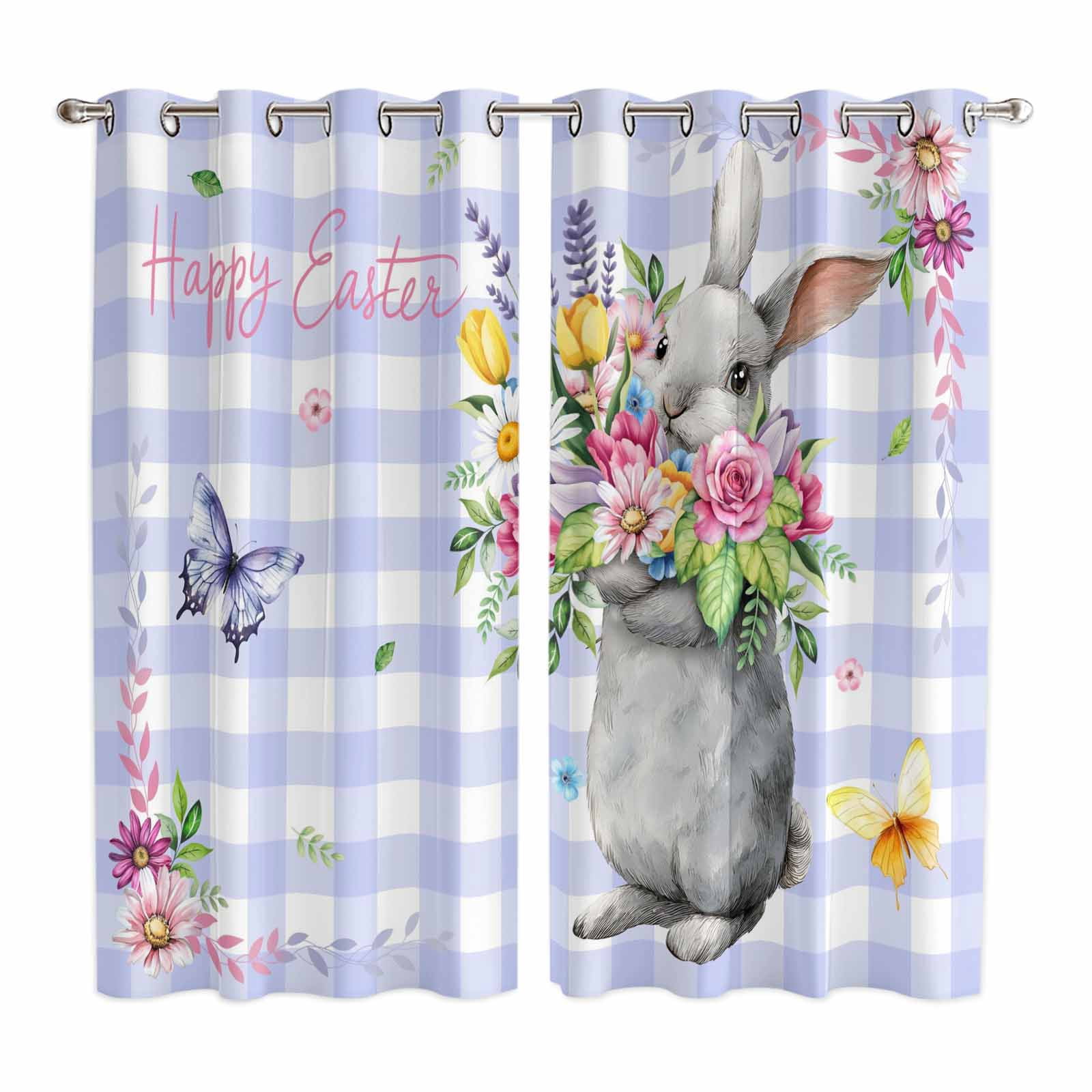 Hapy Rommet Happy Easter Kitchen Curtains Window Panels, Cute Bunny Spring Flowers ...