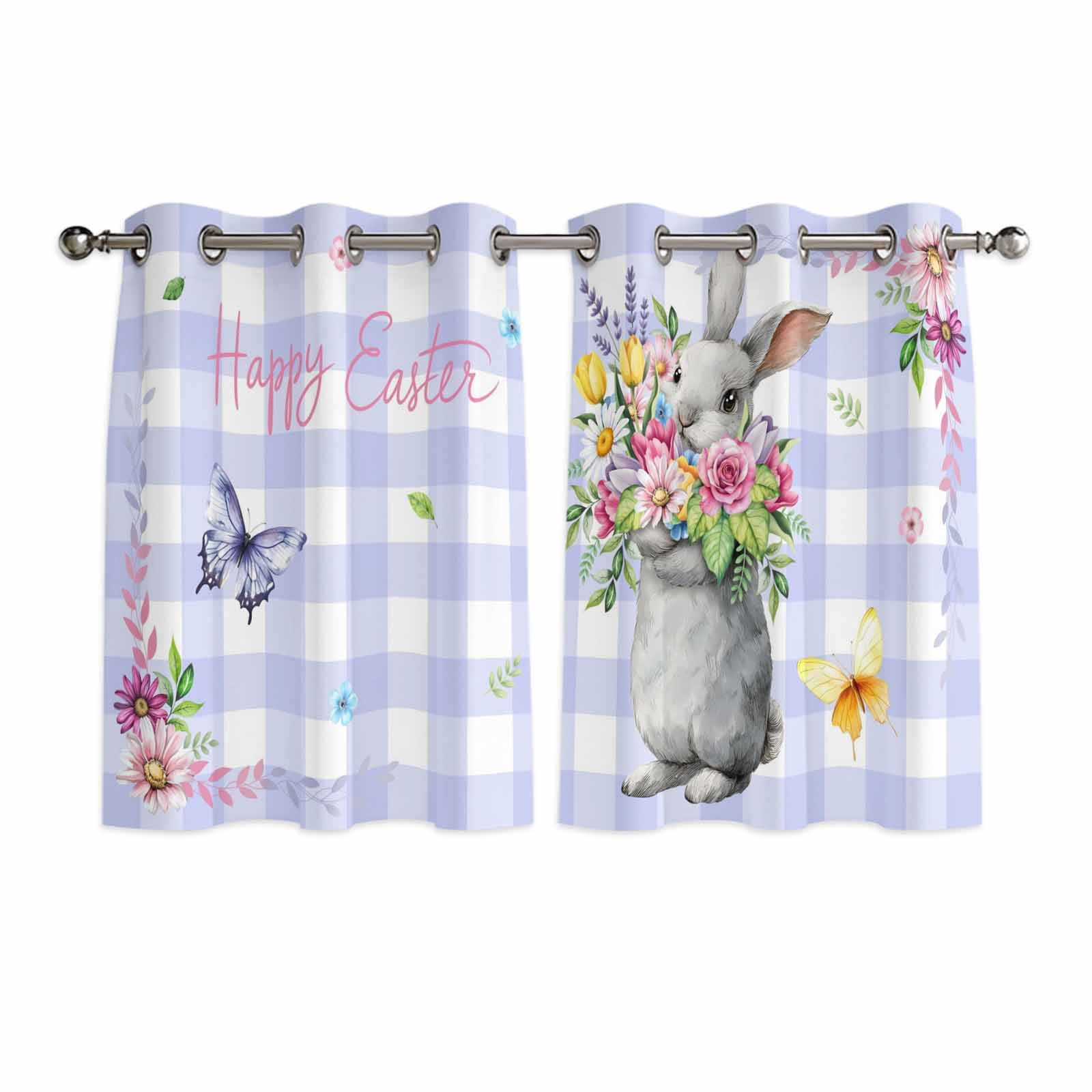Hapy Rommet Happy Easter Kitchen Curtains Window Panels, Cute Bunny Spring Flowers ...