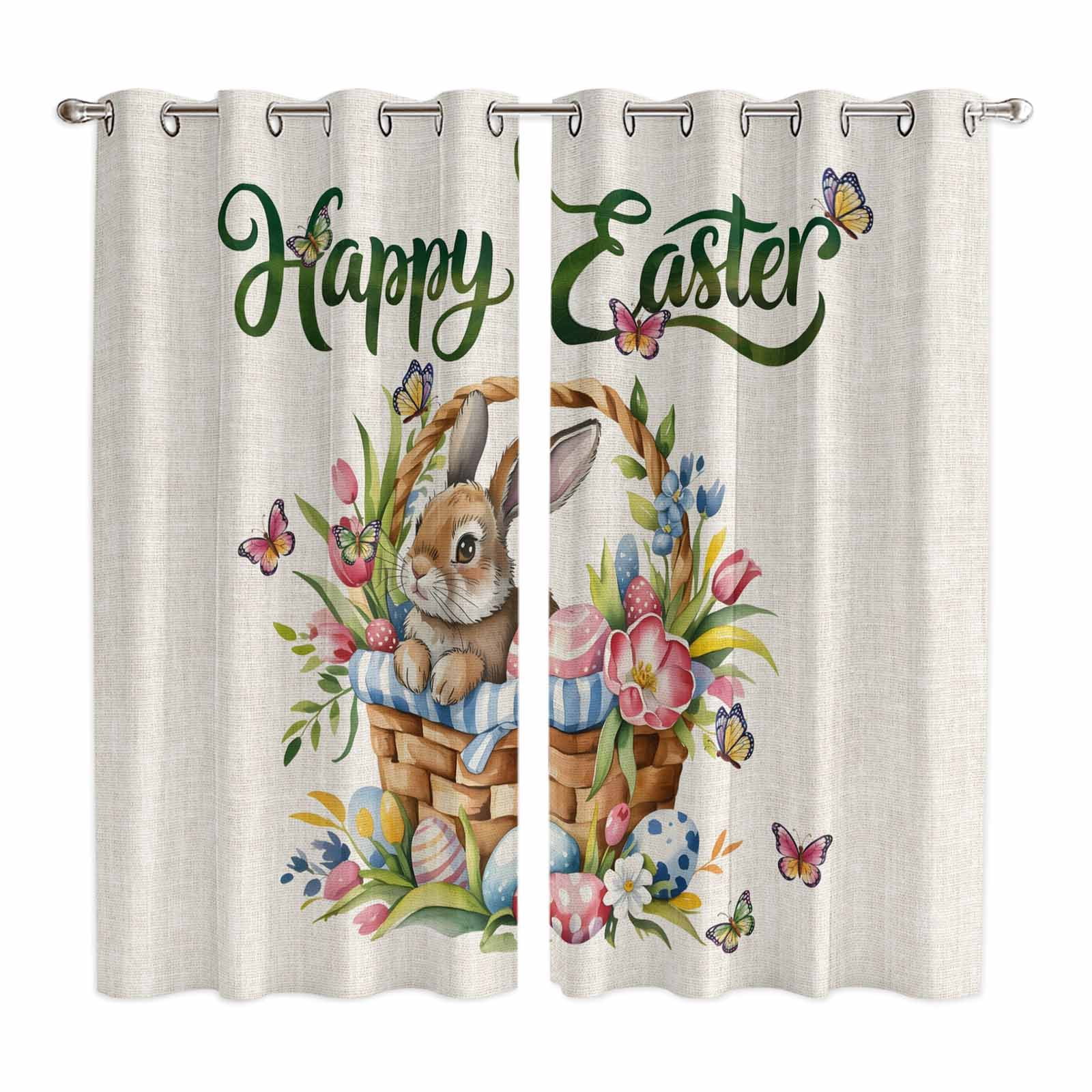 Hapy Rommet Happy Easter Kitchen Curtains Window Panels, Cute Rabbits Flowers Eggs ...