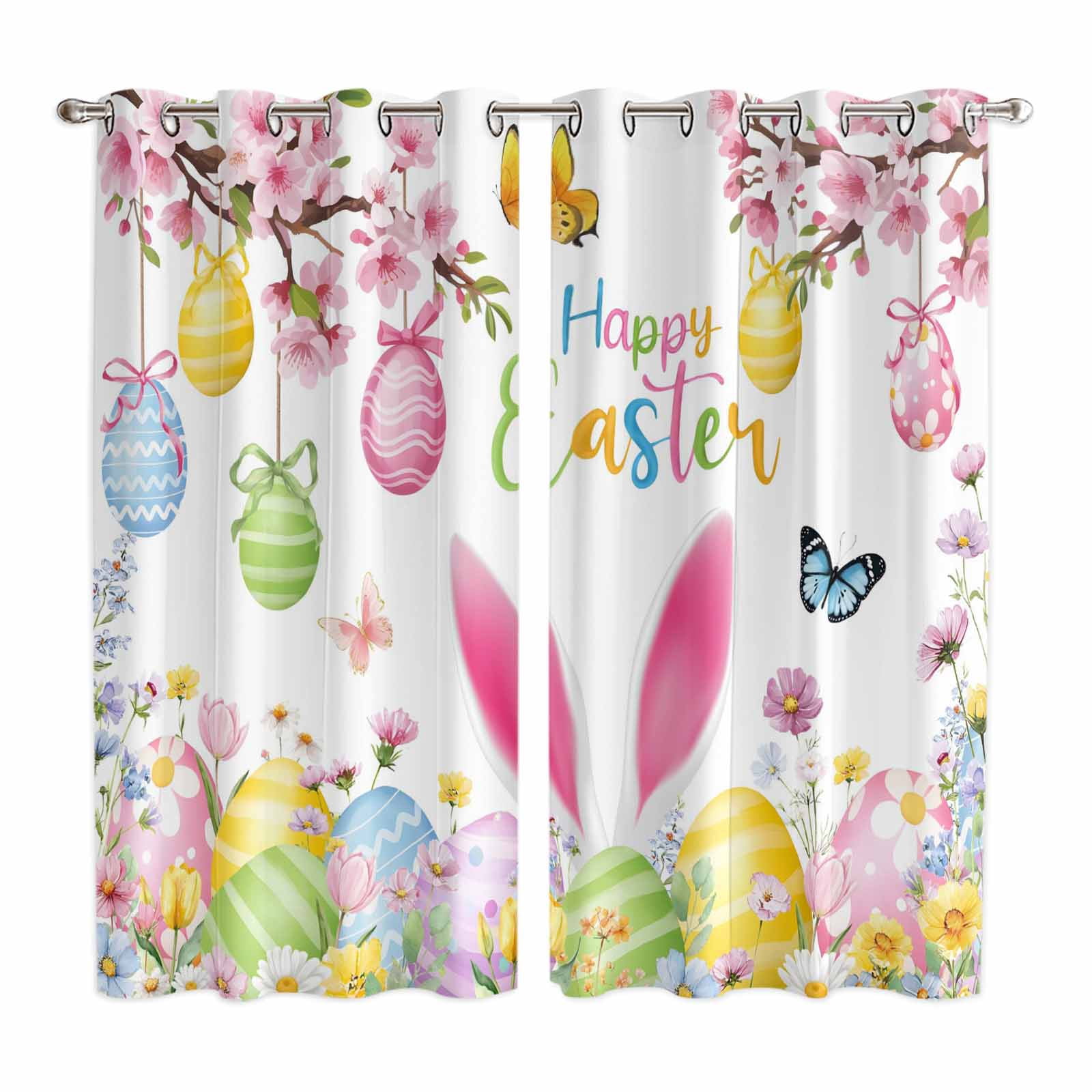 Hapy Rommet Happy Easter Kitchen Curtains Window Panels, Spring Watercolor Bunny ...