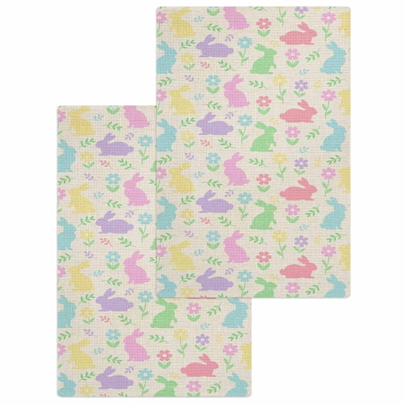 Happy Easter Kitchen Dish Towels for Drying Dishes Set of 2, Spring Colorful Bunny Floral Rustic Burlap Waffle Weave Microfiber Hand Tea Bathroom Towels Quick Dry & Absorbent Towel 15.7x23.6