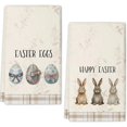 thumbnail image 1 of Happy Easter Kitchen Towel 18"x26" Cute Bunny Eggs with Ribbon Buffalo Check Plaid Dish Towels Spring Home Kitchen Decor Hand Towels Set of 2, 1 of 6